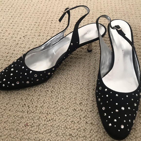 St. John black heels with rhinestones, size 7. - Picture 2 of 5